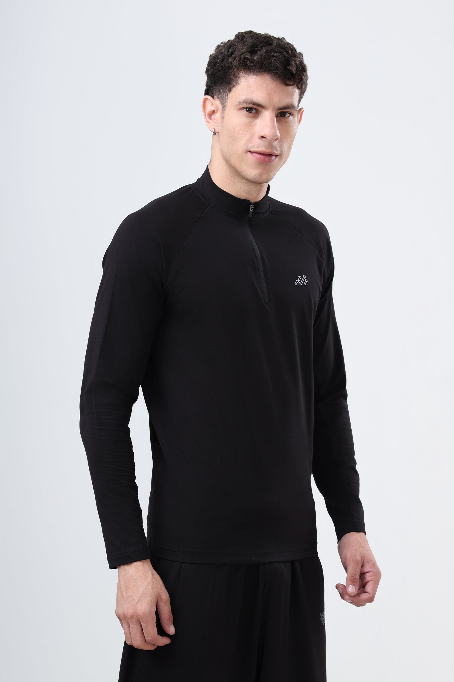 Raglan Quarter Zip T-Shirt (Cotton Feel) Black